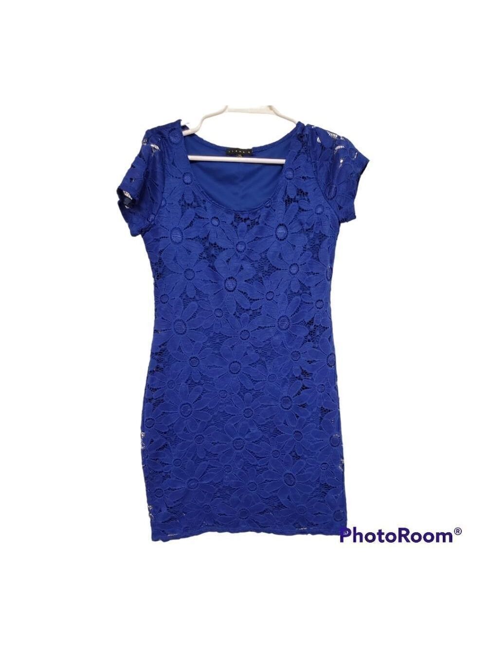 Tiana B Royal Blue Floral Lace Sheath Cocktail Dress Women's Small